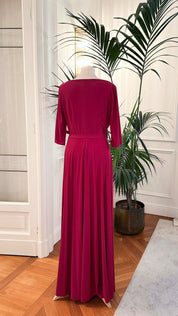 Abito mamma sposa galateo lungo, colore borgogna, maniche tre quarti, Sofia Provera Atelier