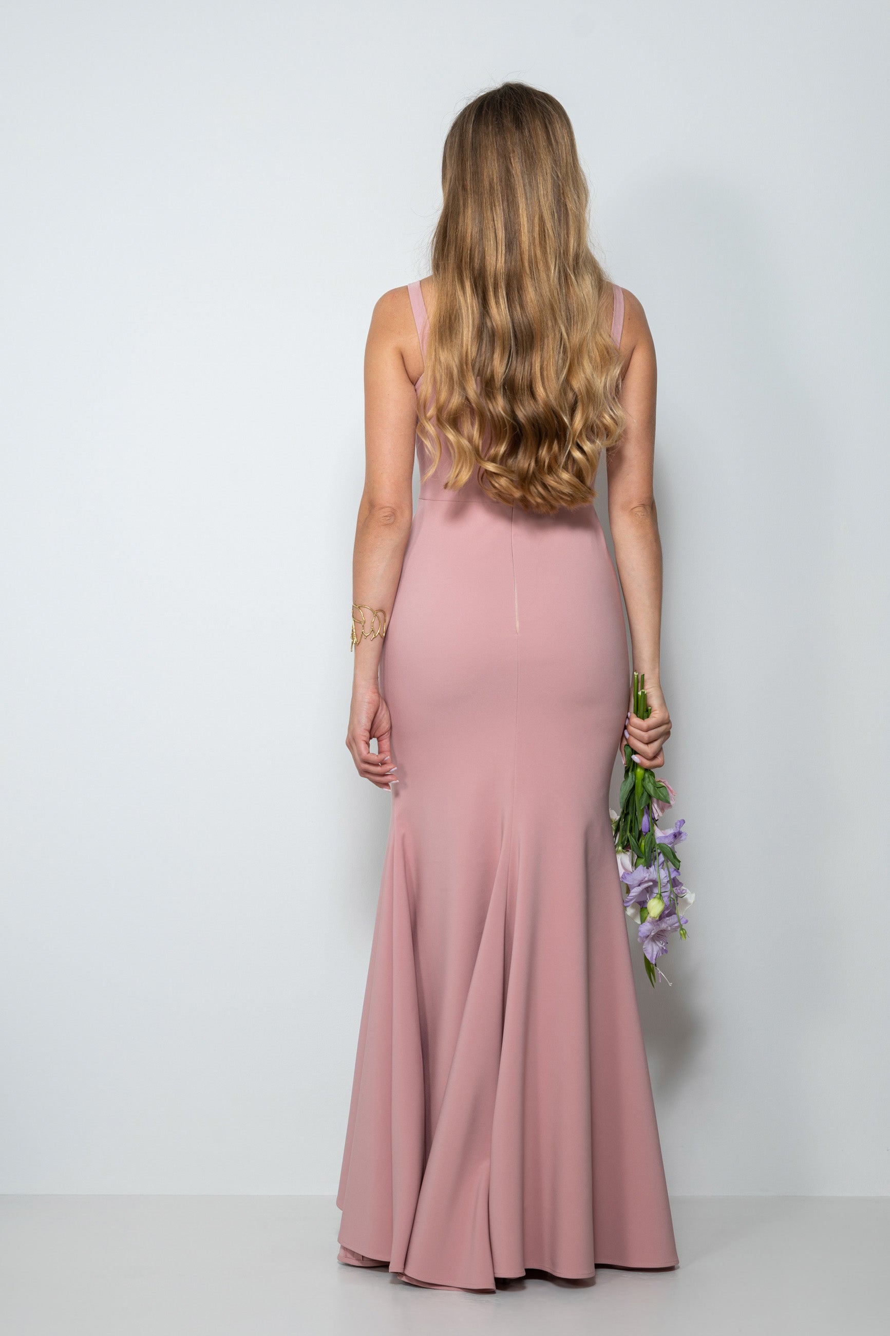 Abito cerimonia lungo rosa antico con spalline sottili – Sofia Provera Atelier
