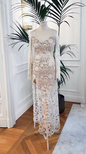 Vestiti 18esimo in pizzo macramè bianco con Swarovski e schiena gioiello – modello Riad, Sofia Provera