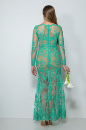 vestito cerimonia a sirena in pizzo verde rebrodè “Esmeralda” – Sofia Provera Atelier