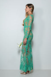 vestito cerimonia a sirena in pizzo verde rebrodè “Esmeralda” – Sofia Provera Atelier