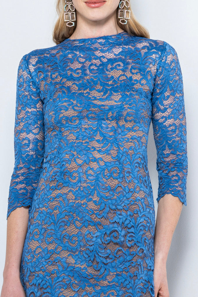 vestito 18esimo corto in pizzo con maniche a tre quarti – Sofia Provera Atelier