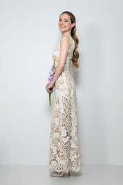 Abito da sposa lungo in pizzo paillettato con scollo a U – Sofia Provera Atelier
